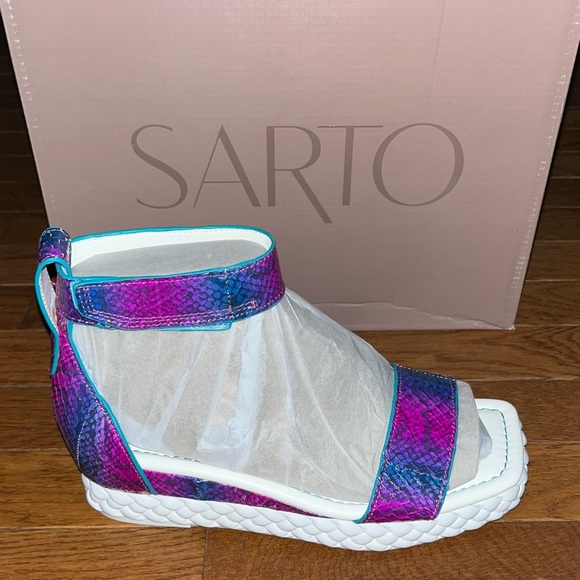 Franco Sarto Tiana Leather Ankle Strap Sandals Fuchsia & Blue Women’s Size 7 - Picture 3 of 11